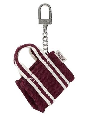 Victoria's Secret PINK Mini Tote Keychain in Burgundy and White NWT